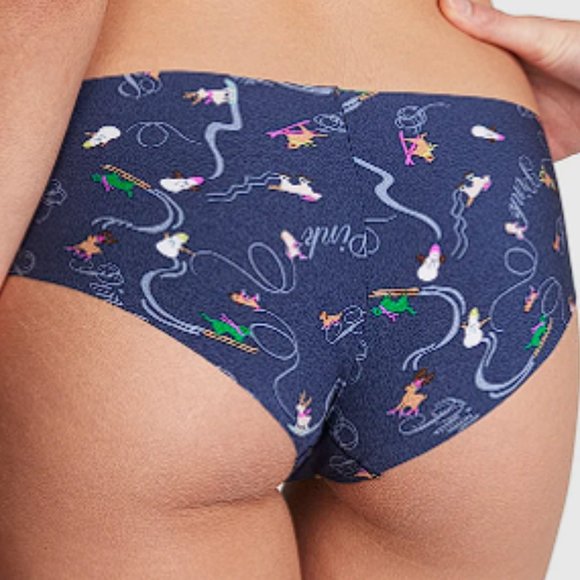 Christmas VS PINK NO-SHOW HIPSTER PANTY Dogs Sledding X-Mas Holiday Animal NWT - Picture 1 of 5